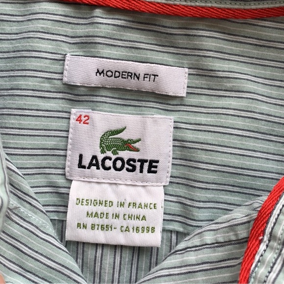 Lacoste Green Pin Striped Button Down Shirt
. - Picture 6 of 9